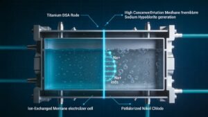 Ion exchange membrane selection for high-concentration sodium hypochlorite generator electrolyzer cell